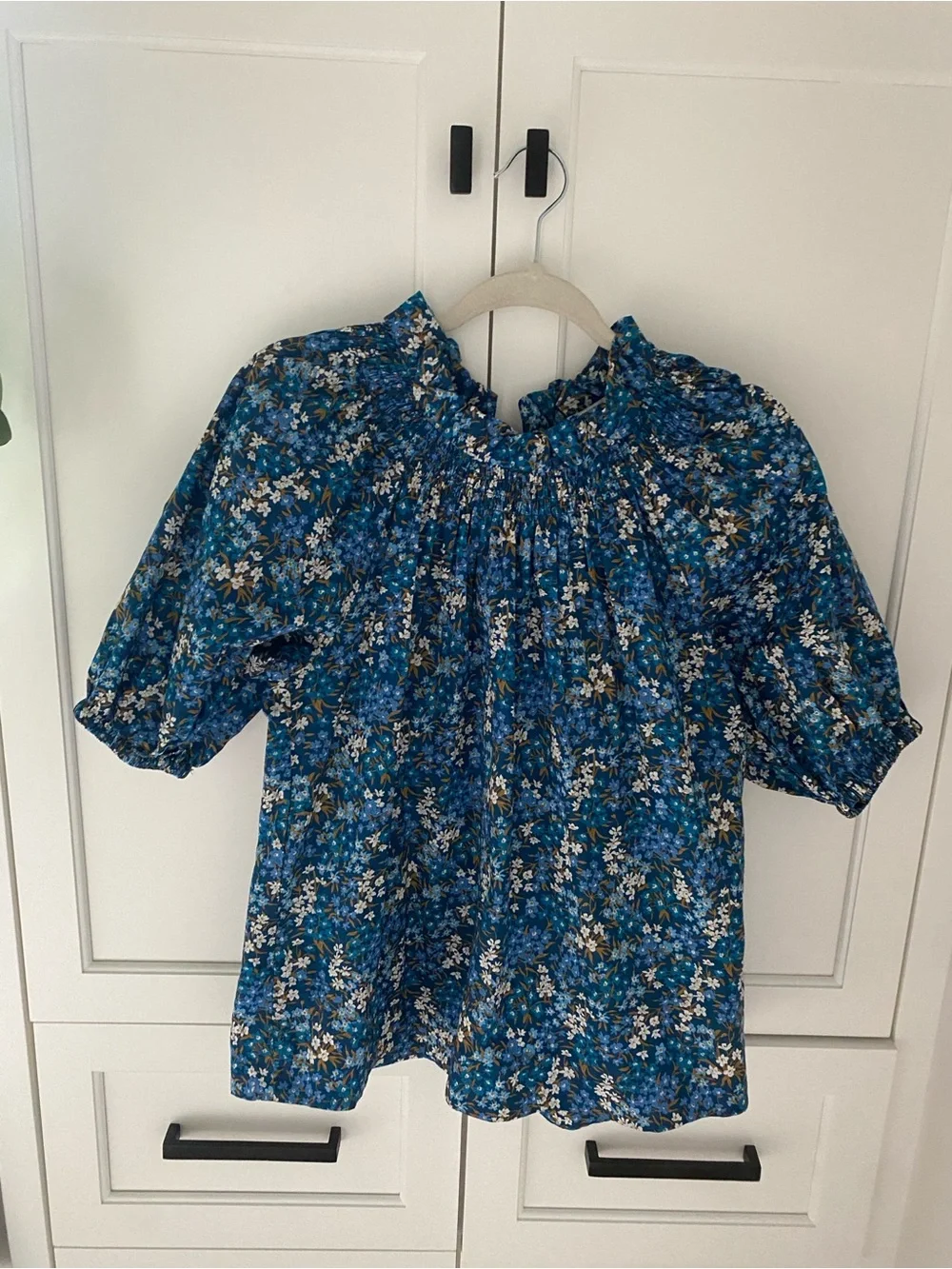 J. Crew Blue Floral Puff-Sleeve Tunic